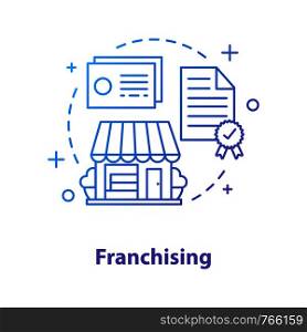 Franchising concept icon. Merchandise idea thin line illustration. Trade statistics. Market analyzing. Vector isolated outline drawing. Franchising concept icon