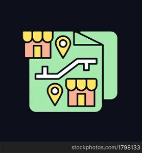 Franchising RGB color icon for dark theme. Business grant license. Market share and geographical reach. Isolated vector illustration on night mode background. Simple filled line drawing on black. Franchising RGB color icon for dark theme