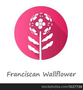 Franciscan wallflower pink flat design long shadow glyph icon. Garden flowering plant with name. Erysimum franciscanum inflorescence. Blooming wildflower, weed. Vector silhouette illustration