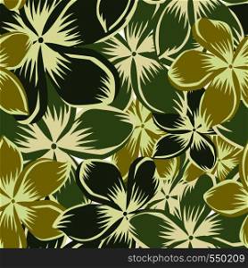 Frangipani plumeria flowers green yellow color sheme seamless pattern vintage background