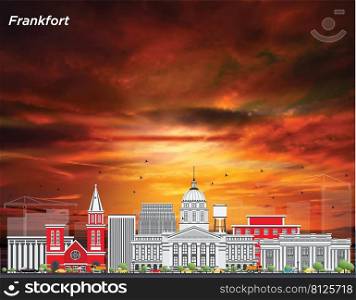 Frankfort kentucky usa city skyline with gray buildings isolated on the sunset