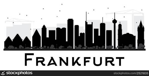 Frankfurt City skyline black and white silhouette. Vector illustration. Simple flat concept for tourism presentation, banner, placard or web site. Business travel concept. Cityscape with landmarks