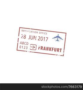 Frankfurt immigration office isolated visa st&. Vector German border control document. Germany visa st&, border control at Frankfurt