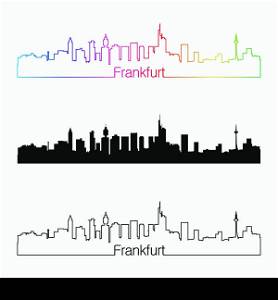 Frankfurt skyline linear style with rainbow in editable vector file