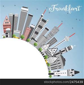 Frankfurt Skyline with Gray Buildings, Blue Sky and Copy Space. Vector Illustration. Business Travel and Tourism Concept with Modern Architecture. Image for Presentation Banner Placard and Web Site.