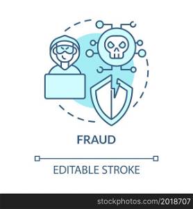 Fraud blue concept icon. Online entrepreneurship risk abstract idea thin line illustration. Legitimate business. Online shopping scam. Vector isolated outline color drawing. Editable stroke. Fraud blue concept icon