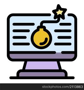 Fraud computer bomb icon. Outline fraud computer bomb vector icon color flat isolated. Fraud computer bomb icon color outline vector