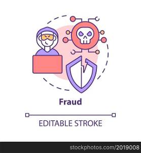 Fraud concept icon. Online entrepreneurship risk abstract idea thin line illustration. Legitimate business. Steal customer payment information. Vector isolated outline color drawing. Editable stroke. Fraud concept icon