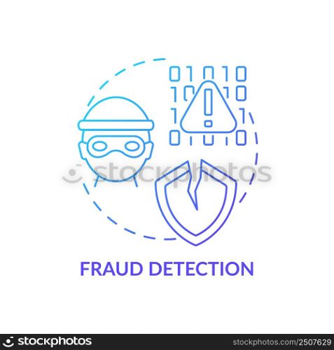 Fraud detection blue gradient concept icon. Identify fraudulent activity. Use of machine learning abstract idea thin line illustration. Isolated outline drawing. Myriad Pro-Bold font used. Fraud detection blue gradient concept icon