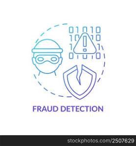 Fraud detection blue gradient concept icon. Identify fraudulent activity. Use of machine learning abstract idea thin line illustration. Isolated outline drawing. Myriad Pro-Bold font used. Fraud detection blue gradient concept icon