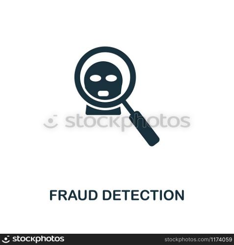 Fraud Detection icon. Monochrome style design from fintech collection. UX and UI. Pixel perfect fraud detection icon. For web design, apps, software, printing usage.. Fraud Detection icon. Monochrome style design from fintech icon collection. UI and UX. Pixel perfect fraud detection icon. For web design, apps, software, print usage.