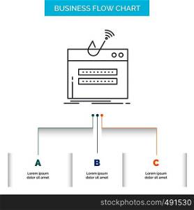 fraud, internet, login, password, theft Business Flow Chart Design with 3 Steps. Line Icon For Presentation Background Template Place for text. Vector EPS10 Abstract Template background