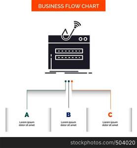 fraud, internet, login, password, theft Business Flow Chart Design with 3 Steps. Glyph Icon For Presentation Background Template Place for text.. Vector EPS10 Abstract Template background