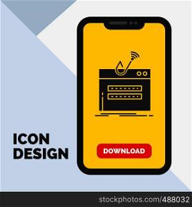 fraud, internet, login, password, theft Glyph Icon in Mobile for Download Page. Yellow Background. Vector EPS10 Abstract Template background