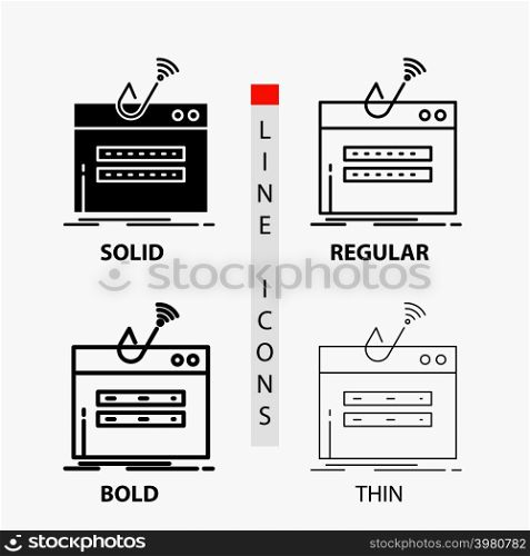fraud, internet, login, password, theft Icon in Thin, Regular, Bold Line and Glyph Style. Vector illustration