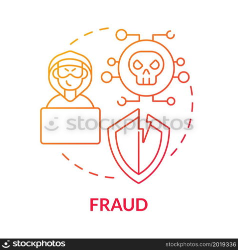 Fraud red gradient concept icon. Online entrepreneurship risk abstract idea thin line illustration. E-commerce fraud incidents. Preventing cyber attacks. Vector isolated outline color drawing. Fraud red gradient concept icon