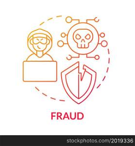Fraud red gradient concept icon. Online entrepreneurship risk abstract idea thin line illustration. E-commerce fraud incidents. Preventing cyber attacks. Vector isolated outline color drawing. Fraud red gradient concept icon