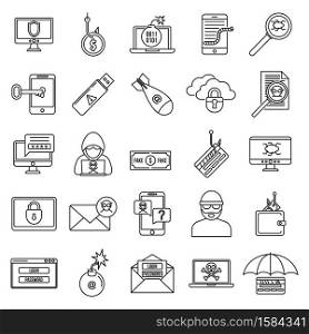 Fraud spy icons set. Outline set of fraud spy vector icons for web design isolated on white background. Fraud spy icons set, outline style