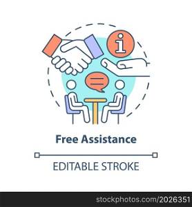 Free assistance concept icon. Startup development. Small business launching and growing support abstract idea thin line illustration. Vector isolated outline color drawing. Editable stroke. Free assistance concept icon