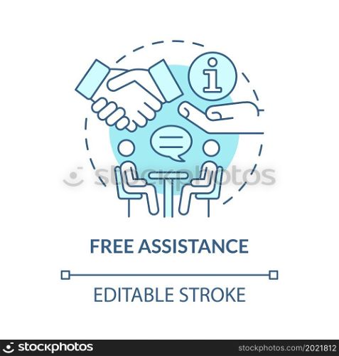 Free assistance startup concept icon. Startup development. Small business launching and growing support abstract idea thin line illustration. Vector isolated outline color drawing. Editable stroke. Free assistance startup concept icon
