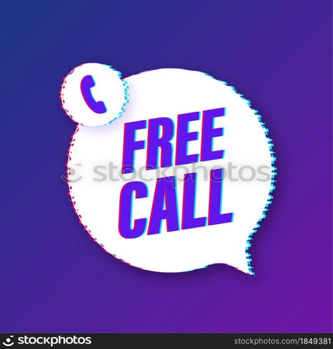 Free call. Information technology. Telephone glitch icon. Customer service. Vector stock illustration. Free call. Information technology. Telephone glitch icon. Customer service. Vector stock illustration.