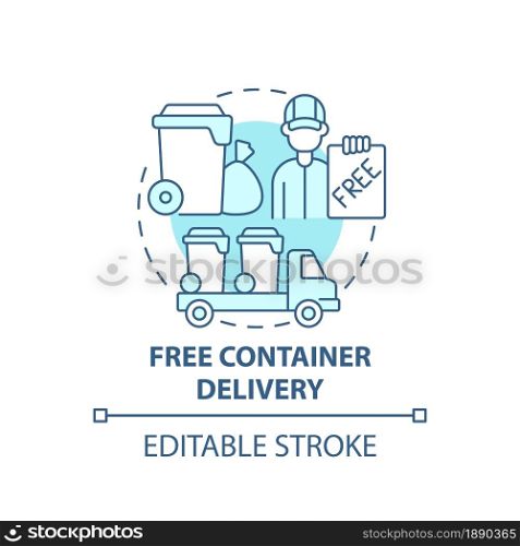 Free container delivery concept icon. Waste collection service abstract idea thin line illustration. Garbage management. Shipping offer. Vector isolated outline color drawing. Editable stroke. Free container delivery concept icon
