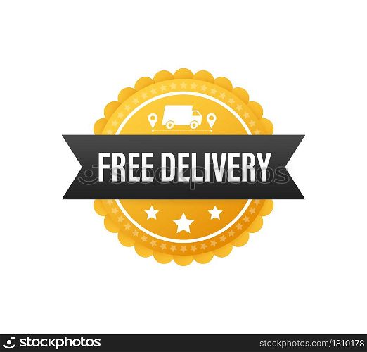 Free delivery. Badge with truck. Price tag. Vector stock illustrtaion. Free delivery. Badge with truck. Price tag. Vector stock illustrtaion.