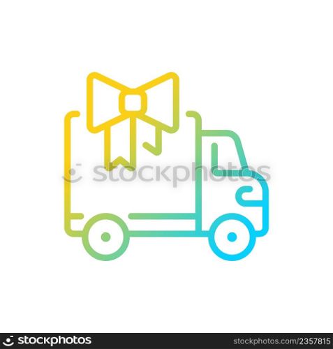 Free delivery gradient linear vector icon. Reduced-price shipping. Promo offer for next purchase. Marketing strategy. Thin line color symbol. Modern style pictogram. Vector isolated outline drawing. Free delivery gradient linear vector icon