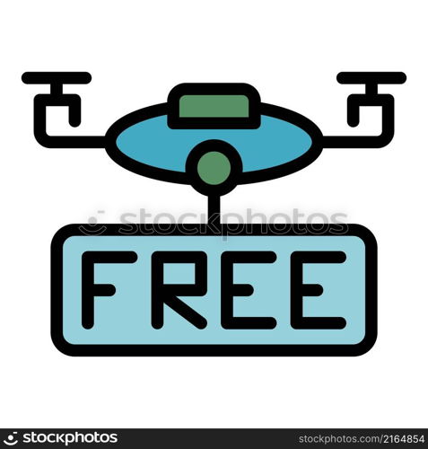 Free drone delivery icon. Outline free drone delivery vector icon color flat isolated. Free drone delivery icon color outline vector