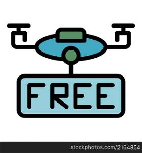 Free drone delivery icon. Outline free drone delivery vector icon color flat isolated. Free drone delivery icon color outline vector