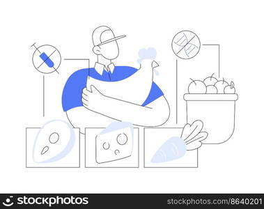 Free from antibiotics hormones GMO foods abstract concept vector illustration. Organic products livestock, organic farming, choose healthy foods, rich nutrient diet, farm market abstract metaphor.. Free from antibiotics hormones GMO foods abstract concept vector illustration.