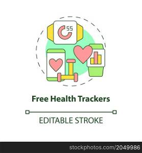 Free health trackers concept icon. Heart rate monitoring. Activity tracking abstract idea thin line illustration. Isolated outline drawing. Editable stroke. Roboto-Medium, Myriad Pro-Bold fonts used. Free health trackers concept icon