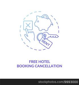 Free hotel booking cancellation concept icon. Service optimization. Travel during covid pandemic idea thin line illustration. New normal. Business travel. Vector isolated outline RGB color drawing.. Free hotel booking cancellation concept icon