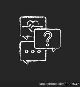 Free question to specialist chalk white icon on black background. Health and medical-related questions. Live chat with doctors, pharmacists, nutritionists. Isolated vector chalkboard illustration. Free question to specialist chalk white icon on black background