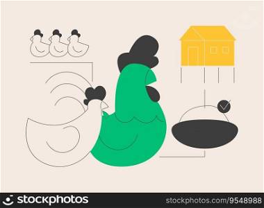 Free run chicken and eggs abstract concept vector illustration. Cage free eggs, organic food, rich nutrient diet, happy chickens, food labeling, organic certification standard abstract metaphor.. Free run chicken and eggs abstract concept vector illustration.