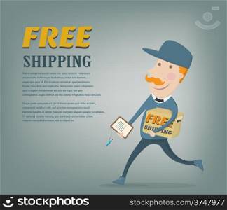 Free shipping. Courier delivering a package shipped for free, space for your text available