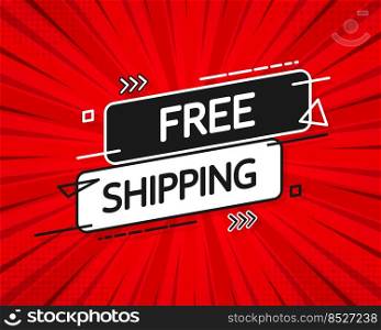 Free shipping flat style red banner. Vector illustration.. Free shipping flat style red banner. Vector illustration