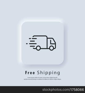 Free shipping icon. Free delivery. Badge with truck. Vector. UI icon. Neumorphic UI UX white user interface web button. Neumorphism