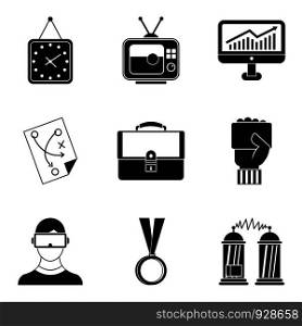 Free time activities icon set. Simple set of 9 free time activities vector icons for web design isolated on white background. Free time activities icon set, simple style