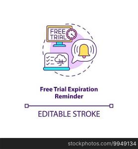 Free trial expiration reminder concept icon. Free SaaS trial marketing idea thin line illustration. Sending warning emails. Users notifying. Vector isolated outline RGB color drawing. Editable stroke. Free trial expiration reminder concept icon