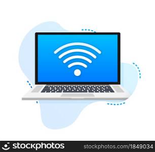 Free Wifi Sign With laptop. Vector illustration. Free Wifi Sign With laptop. Vector illustration.