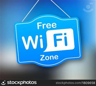 Free wifi zone blue icon. Free wifi here sign concept. Vector stock illustration. Free wifi zone blue icon. Free wifi here sign concept. Vector stock illustration.