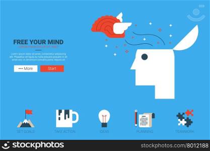 Free your mind - creative idea concept illustration website with icon in flat design