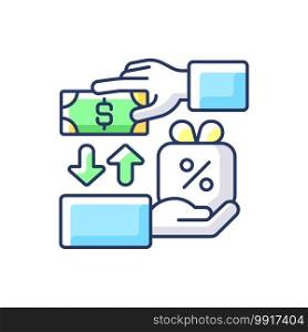 Freebie marketing RGB color icon. Business model in which one item is sold at low price to increase sales of complementary good. Isolated vector illustration. Freebie marketing RGB color icon