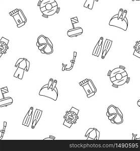 Freediving seamless pattern. Flippers, mask, wetsuit and other diving equipment. Vector illustration on white background. Freediving seamless pattern. Flippers, mask, wetsuit and other diving equipment. Vector illustration