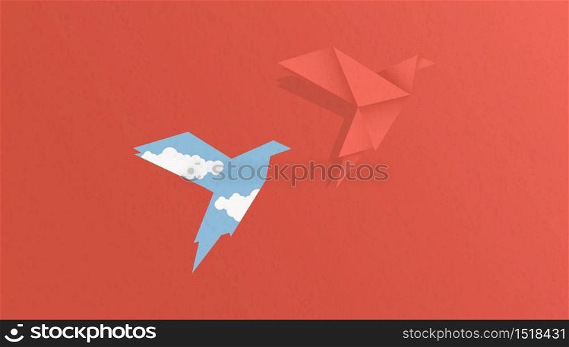 freedom concept and international day of peace. paper bird flying out of a red paper . vector illustration, flat design