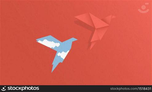 freedom concept and international day of peace. paper bird flying out of a red paper . vector illustration, flat design