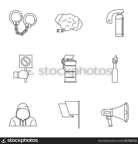 Freedom demonstration icon set. Outline set of 9 freedom demonstration vector icons for web isolated on white background. Freedom demonstration icon set, outline style