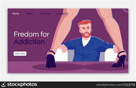 Freedom from addiction landing page vector template. Sex obsession website interface idea with flat illustrations. Psychological help homepage layout. Therapy web banner, webpage cartoon concept
