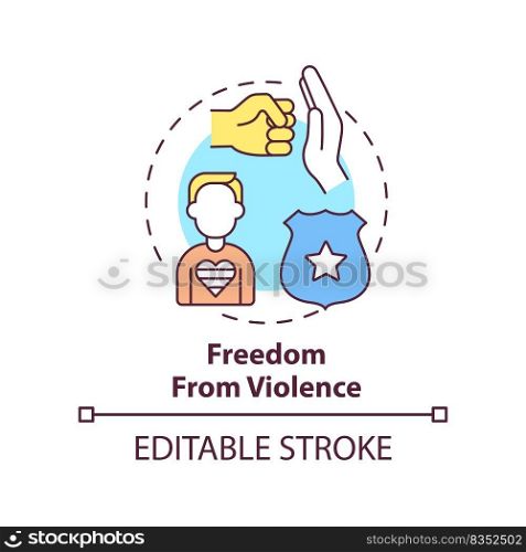 Freedom from violence concept icon. Protect from abuse. LGBT program abstract idea thin line illustration. Isolated outline drawing. Editable stroke. Arial, Myriad Pro-Bold fonts used. Freedom from violence concept icon